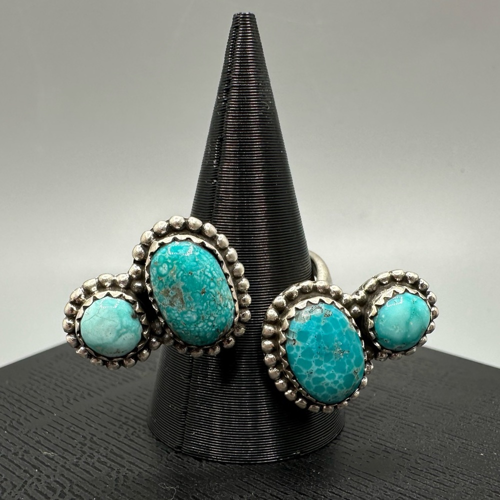 White Water Turquoise Sterling Silver 925 Bypass Floater Ring Handmade